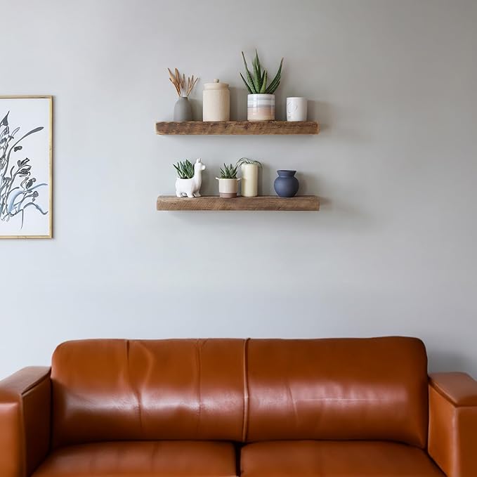 Urban Legacy Reclaimed Barnwood Planks | Floating Shelves for Wall w/Flush Mount Shelf Bracket Set Included | Set of 2 (Natural, 18"x 4.5"x 2")