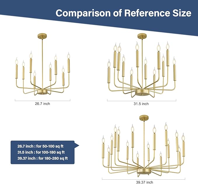 Modern Gold Farmhouse Chandeliers, 16-Light Industrial Metal Chandelier Lighting, Classic Candle Hanging Pendant Light Fixtures for Kitchen Island, Living Room, Dining Room, Stair