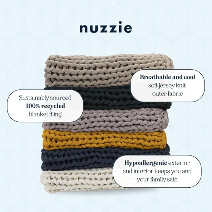 Nuzzie Chunky Knit Weighted Blanket - Breathable, Cooling, Hand Made Knit Throw Blanket for Sleep - Machine Washable, Stylish Decor Design (Dusty Blue, Queen | 28lbs | 80"x80")