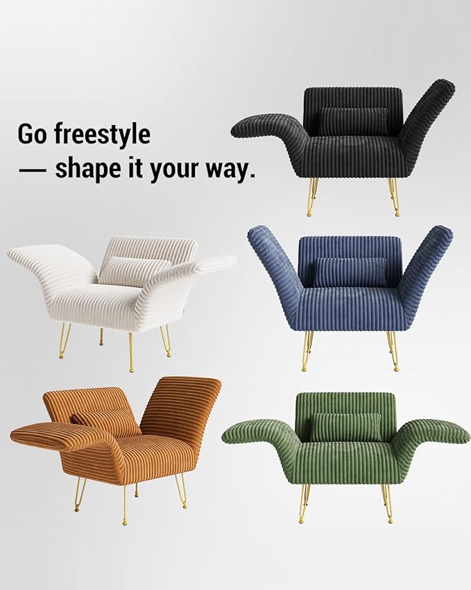Txtin's Comfy Accent Chair Reading Chair for Bedroom Cozy Wing Arm Living Room Single Sofa Chair with Angle Adjustable Arms Black Corduroy Easy Assembly