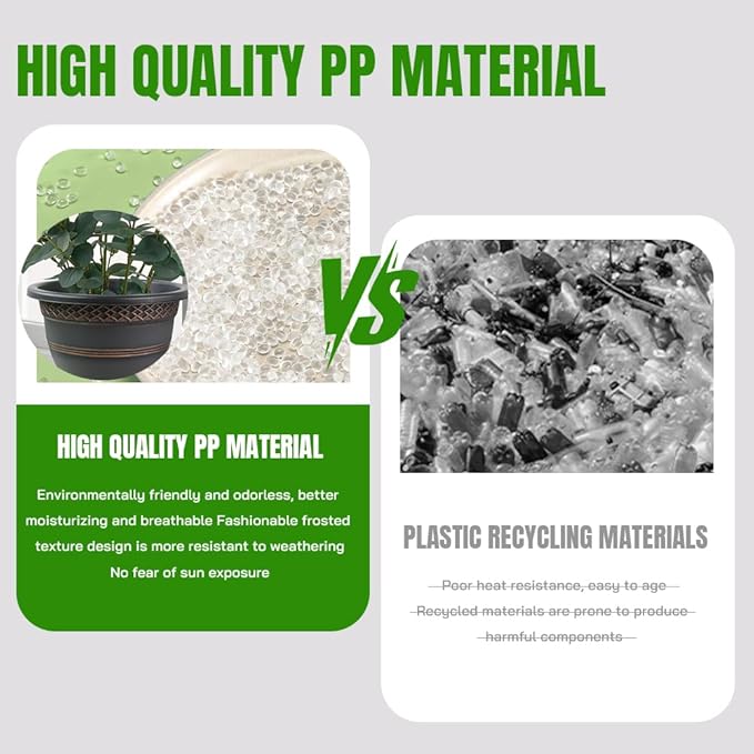 6 Pack 8 Inch Plant Pots, Plastic Flower Pot for Indoor & Outdoor with Drainage Holes & Saucer, Plaid Pattern Planters Garden Pots for Herbs