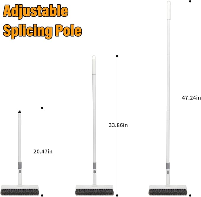 Scrub Brush Floor Brush with Long Handle,Double-Sided V-Shaped Scrub Brush，Shower Floor Scrubber for Cleaning, Tile Scrub Brush with Stiff Bristles, 52'