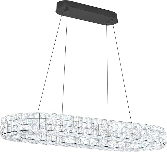 Modern Crystal Chandelier, Dia 40" Rectangular Chandelier for Dining Room,Black Rectangle Crystal Ceiling Light Luxury Oval Chandeliers for Living Room Kitchen Island