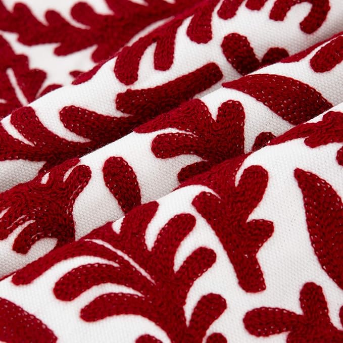 HWY 50 Burgundy Red Decorative Throw Pillow Covers 18x18 Inch (1 Piece), Embroidered Cotton Farmhouse Cushion Cover Pillow Case for Sofa Couch Living Room Bed Bedroon, Floral Branches