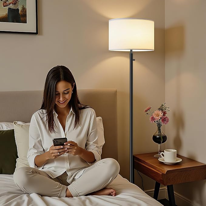 Floor Lamp for Bedroom,Modern Floor Lamp for Living Room,Standing Lamp with Marble Base,Tall Standing Lamp for Bedroom,Reading,Office & Kids' Room,LED Bulb Included(Black)