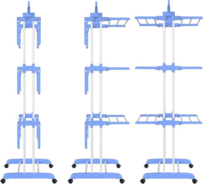 HOMIDEC Clothes Drying Rack, Large 4-Tier Foldable Drying Rack Clothing(67.7H x 19.7W x 30L Inches), Movable Drying Rack with 4 castors. Multifunctional Stainless Steel Laundry Drying Rack, Blue