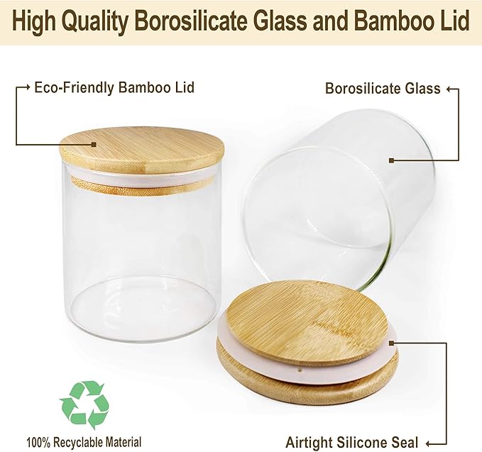 Glass Jars with Bamboo Lids (16oz in 9 Pack), Food Jars and Canisters Sets with lids, Food Storage Jars with Airtight Lids, Glass Pantry Jars