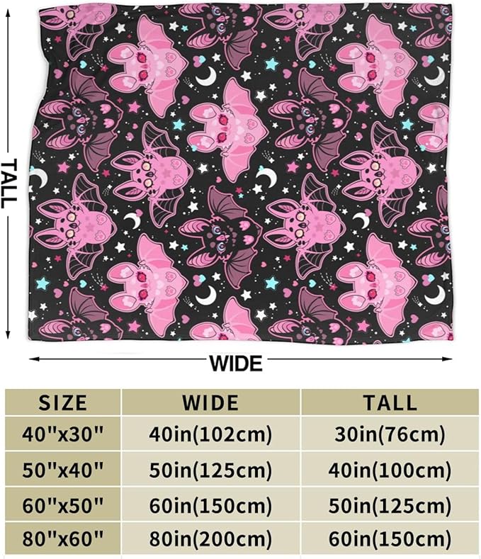 Pink Bat Throw Blanket Soft Fleece Blanket Men Women Gift for Kids Boys Girls for Party Couch Sofa Bed Deco Blankets 50"x40"
