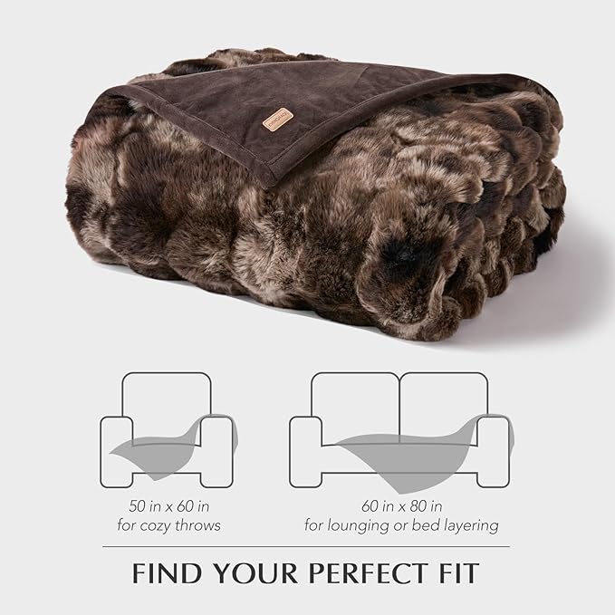 EVERGRACE Ultra Soft Luxury Fluffy Ridgeline Faux Rabbit Fur Throw Blanket, Thick Warm Bubble Throw for Bed, Cozy Plush Reversible Blankets for Couch, Chair, Sofa, Mocha Brown, 60x80 Inches, 870 GSM