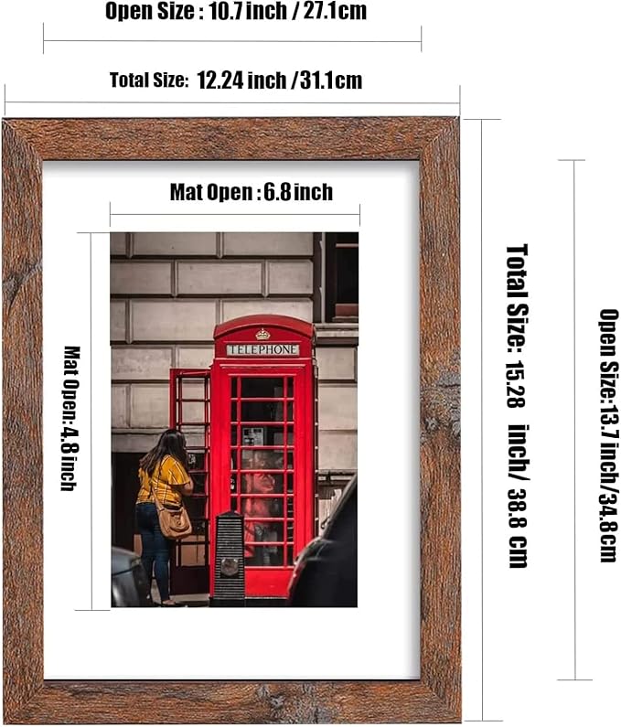 8x10 Picture Frame Set of 6, Display Pictures 5x7 with Mat or 8x10 Without Mat for Wall Mounting, Rustic Brown