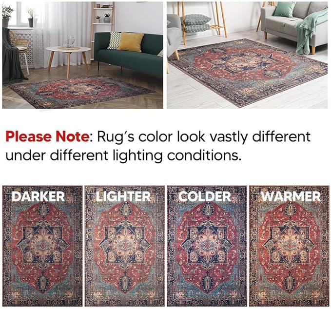 Keen Home Design 5x7 Rug - Machine Washable Area Rug with Non-Slip Backing, Ideal for Living Room, Dining Room, Bedroom - Vintage, Easy Clean, Durable, Low Pile Rug - (5' x 7')