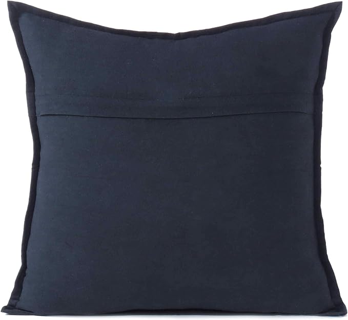 Eyes of India Embroidered Decorative Boho Throw Pillow Cover with Mirrors, Handmade Bohemian Accent Cushion Case for Sofa Couch Bedroom Living Room (Black, 16" x 16")