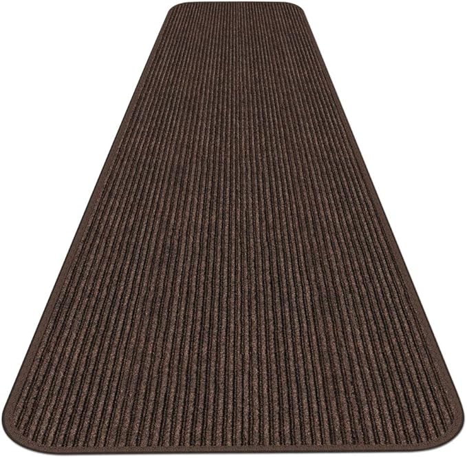 House, Home and More Indoor Outdoor Double-Ribbed Carpet Runner with Skid-Resistant Rubber Backing - Bittersweet Brown - 3 Feet x 50 Feet