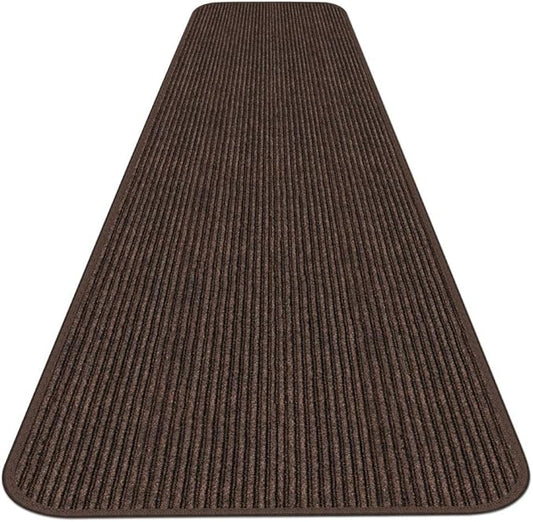 House, Home and More Indoor Outdoor Double-Ribbed Carpet Runner with Skid-Resistant Rubber Backing - Bittersweet Brown - 4 Feet x 50 Feet