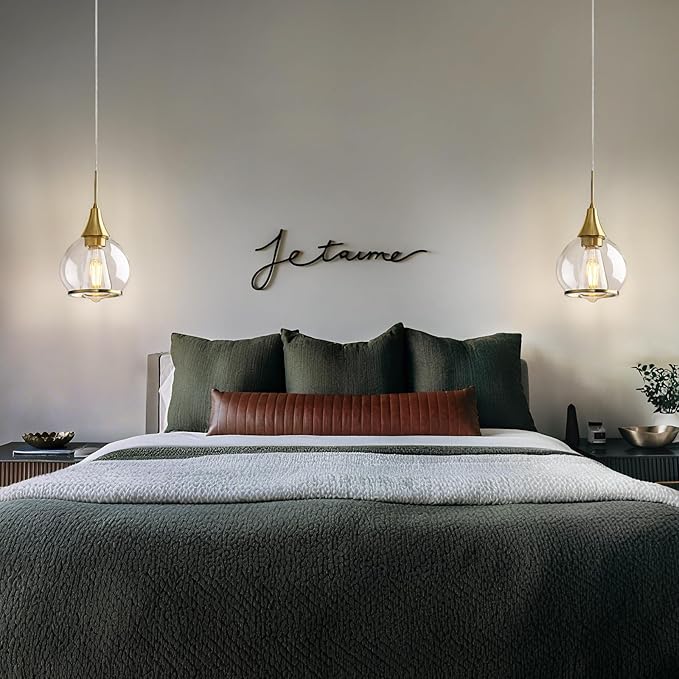 Pendant Light Fixtures Kitchen: 2 Pack Modern Gold Island Light with Clear Glass - 6 Inch Mid Century Globe Kitchen Lighting Chandeliers Ceiling for Foyer Bedroom