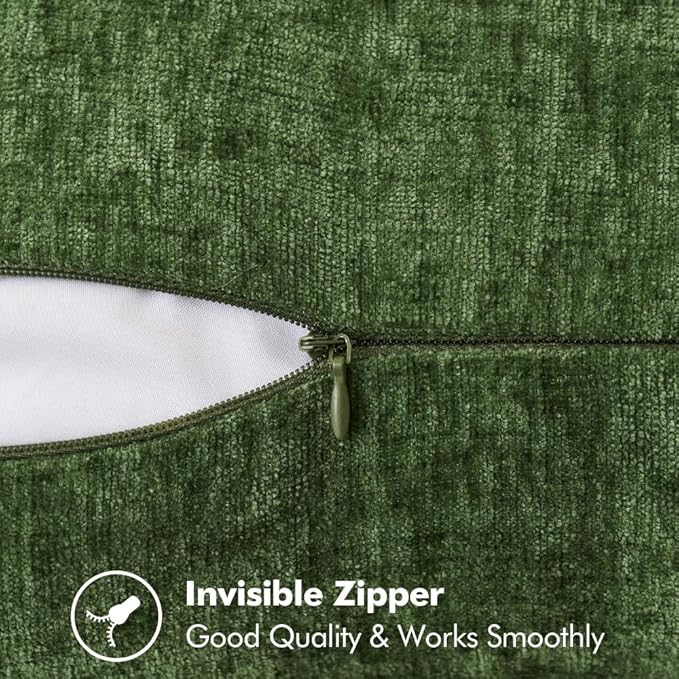 MIULEE Pack of 2 Christmas Pillow Covers 22x22 Inch Moss Green Farmhouse Decorative Throw Pillow Covers with Stitched Edge Soft Chenille Solid Dyed Couch Pillow Covers for Sofa Bed Living Room