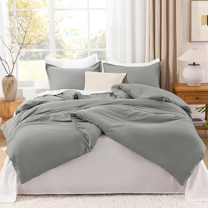Litanika Comforters Medium Gray Super King Plus Size, 3 Pieces Lightweight Solid Bedding Set & Collections, All Season Fluffy Bed Set (128x120In Comforter & 2 Pillowcases)