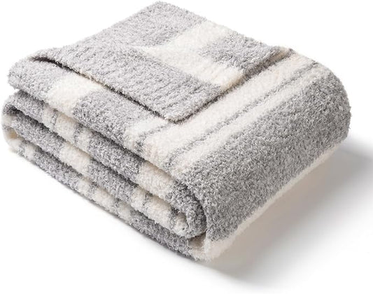 Snuggle Sac Twin Size Bedding Blankets Luxurious Microfiber, Reversible Super Soft Warm Cozy Blankets Fuzzy Plush Blanket for Bed,Couch,Sofa,Living Room, Grey Stripe,60x80 inches