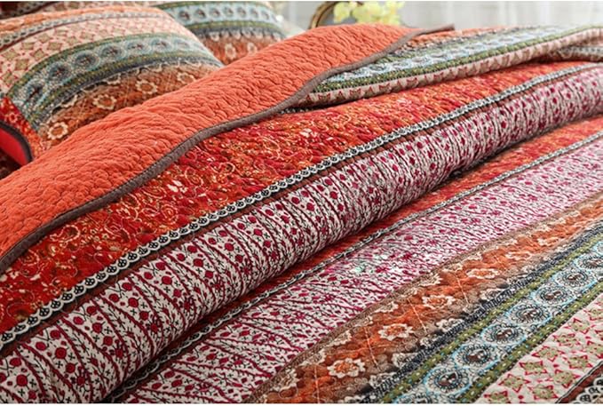 NEWLAKE Striped Classical Cotton Patchwork Bedspread Quilt Sets, Twin Size