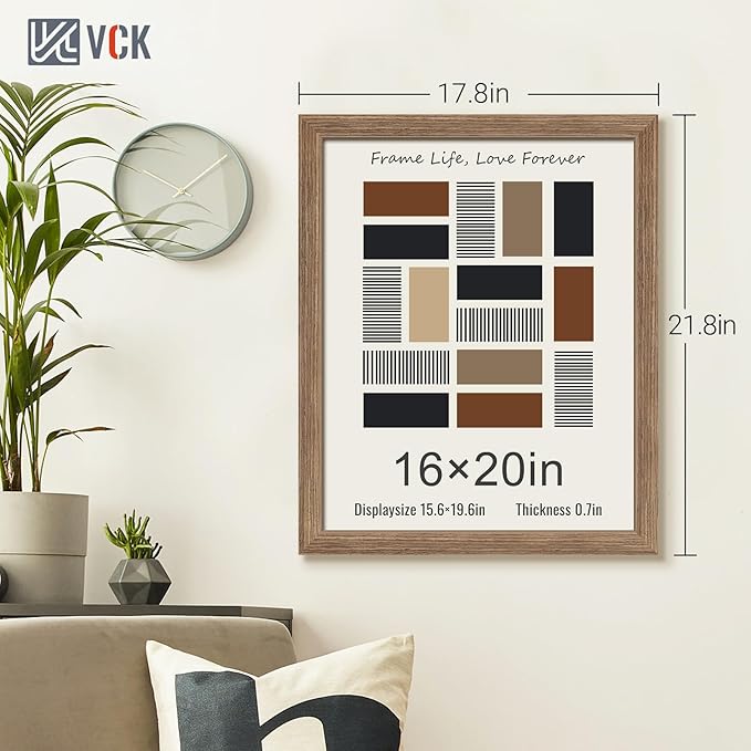 VCK 16x20 Picture Frames for Wall 3 Pack, Brown Walnut Wood Poster Frame, Exclusive Wood Grain, Wall Mounting Hanging