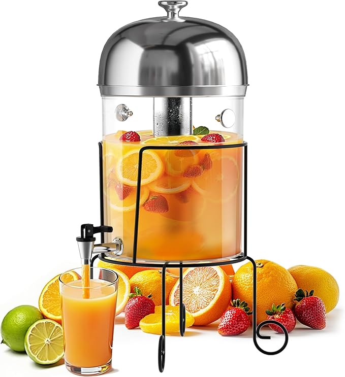 Wantjoin Beverage Dispenser With Stand - 2 Gallon Drink Dispenser With Stand Juice Dispensers For Parties, Ice Core, Spigot, Visible Container For Lemonade, Cocktail, Sangria, Punch, Events, Buffet