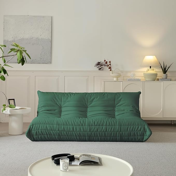 Luxury Sofa Couch Chair, Lazy Floor Seating, Fireside Bean Bag Chair, Ergonomic Tatami Sofa Lounger for Living Room, Bedroom, Office, 3 Seat, Green