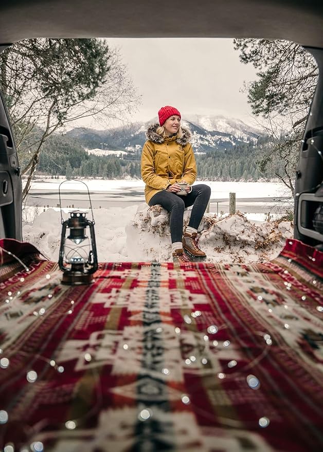 Inca Aztec Throw, Queen, King Blanket | Southwest Indian Navajo Boho Style | Native Cover for Camping, Bedding, Couch, Vanlife | Faux Alpaca, Lightweight, Hypoallergenic (Vinincunca Maroon, King)