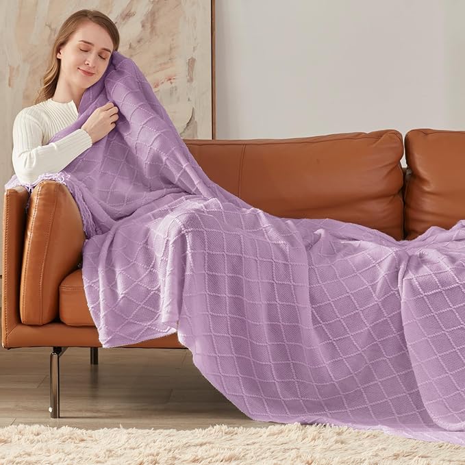 inhand Knitted Throw Blanket for Couch and Bed, Soft Living Room Home Decor Knitted Blanket with Tassel, Outdoor Lightweight Breathable Summer Blanket, Farmhouse Warm Woven Decorative, 50"x60"