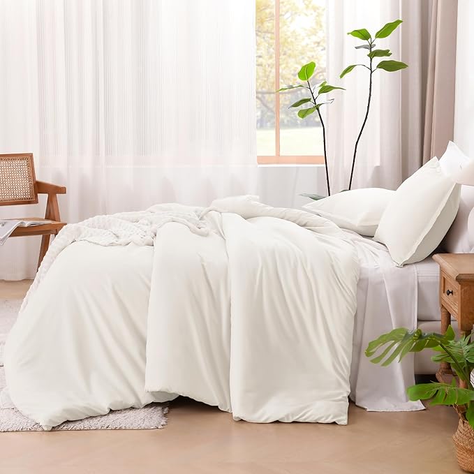 Litanika Comforters Ivory Oversized King Size, 3 Pieces Lightweight Solid Bedding Comforter Set, All Season Fluffy Bed Set (120x98In Comforter & 2 Pillowcases)
