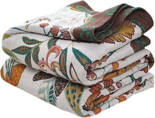 MSGKV Boho Throw Blanket for Bed Couch,100% Cotton Blankets 80''x 90'', Reversible Versatile Muslin Blanket, Super Soft Warm Boho Bedding Blankets