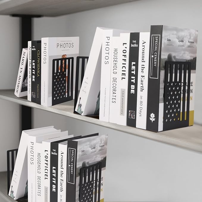 Metal Bookends for Bookshelves and Magazines - Strong Heavy Duty Book Dividers for Home, Office and School