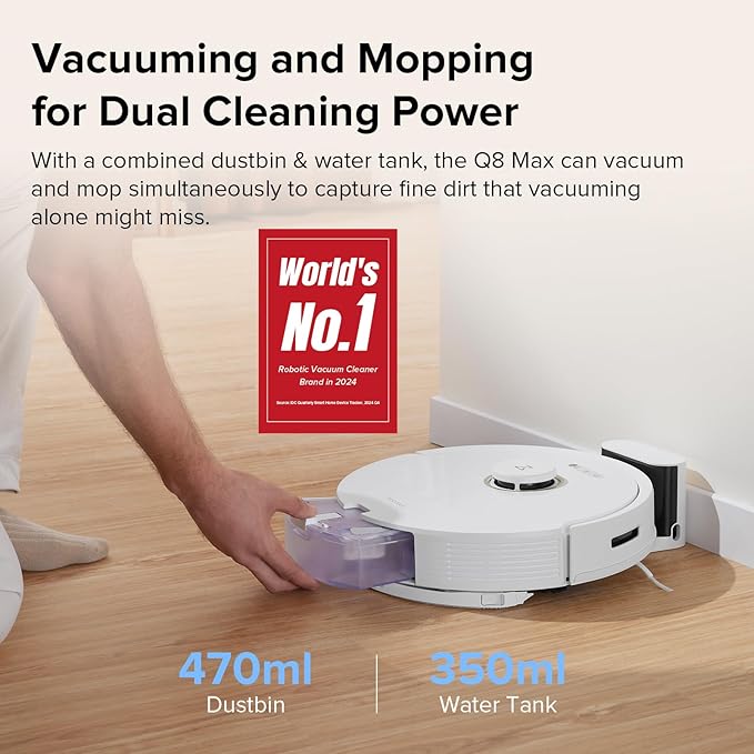 roborock Q8 Max Robot Vacuum and Mop Cleaner, DuoRoller Brush, 5500Pa Strong Suction, Lidar Navigation, Obstacle Avoidance, Multi-Level Mapping, Perfect for Pet Hair