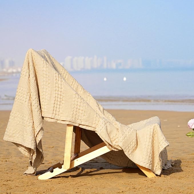 PHF Cooling Waffle Blanket Twin Size, Lightweight 60% Rayon Derived from Bamboo & 40% Cotton Breathable Blanket for Hot Sleepers, Soft and Luxury for Bed Couch and Sofa, 66"x90", Beige