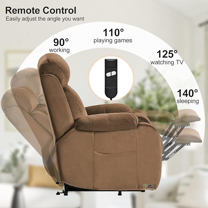 Power Lift Chair Recliners for Elderly, Modern Adult Power Lift Recliner, Velvet Upholstery Electric Lift Chair Recliner with Side Pocket for Living Room (Brown)