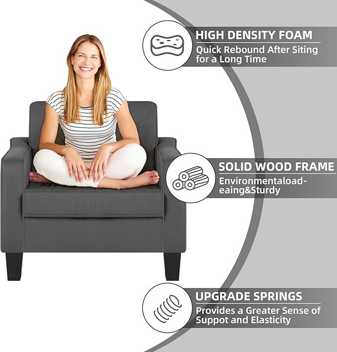 STHOUYN Living Room Chairs Accent Chairs Set of 2, Waiting Room Arm Chairs, Reading Chairs for Bedroom Comfy Club Chair Tufted, Office Small Space (2, Grey)