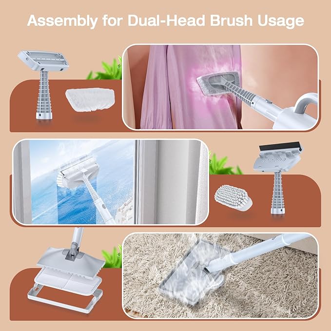 ScrubWiz Steam Mop Cleaner with Detachable Handheld Steamer, 10-in-1 Multi Accessories, Washable Microfiber Pads, 350ml and 2 Adjustable Level for Cleaning Floor, Carpet, Tile, and Grout, Light White