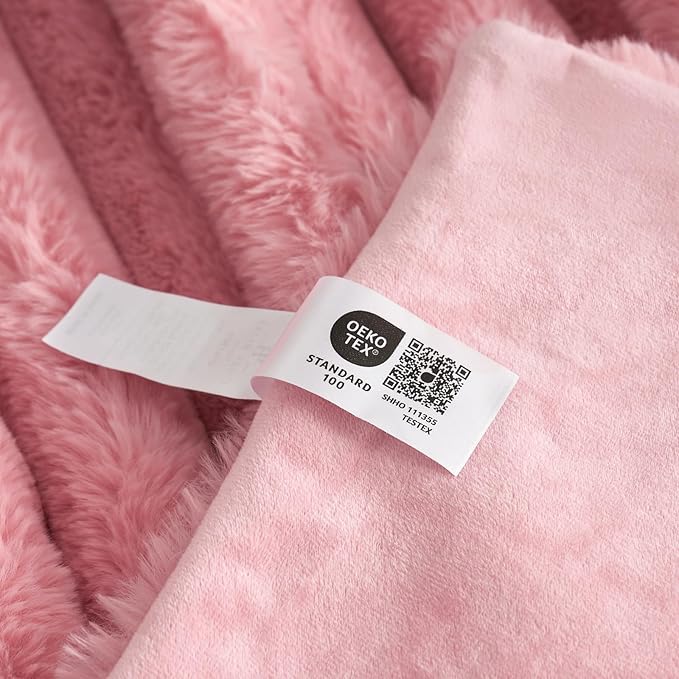 Cozy Bliss Faux Fur Throw Blanket for Couch, Cozy Warm Plush Striped Blanket for Sofa Bedroom Living Room,60 * 80 Inches Hot Pink