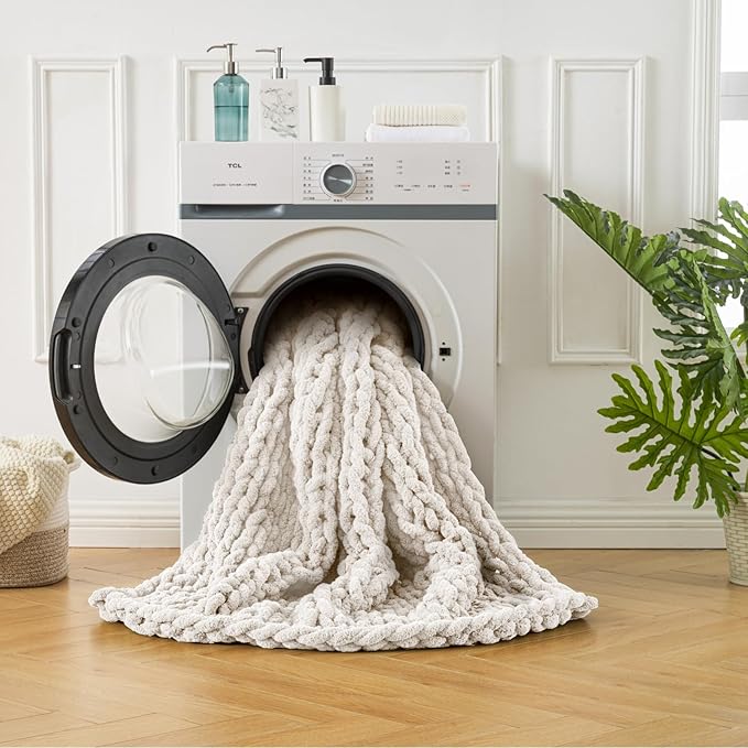 Ultra Soft Chunky Knit Blanket Throw -40x50 Hand Knitted Warm Chenille Throw Blanket, Home Decor Soft Thick Yarn Cable Knit Blanket Breathable Fleece Banket Christmas for Couch Bed Sofa Best GIF