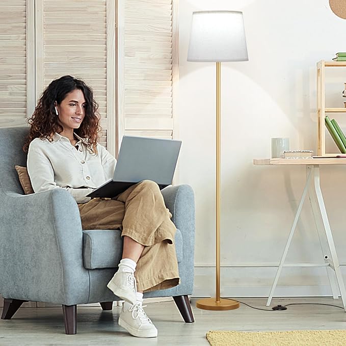 Floor Lamps for Living Room - Modern Gold Floor Lamp with Remote Control, Dimmable Colors Temperature Standing Lamp with LED Bulbs, Tall Lamp for Bedroom Office Kid Room - Brass Gold
