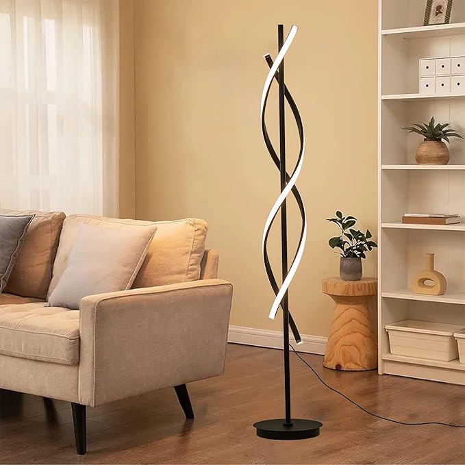 Unique Spiral Floor Lamp 3 Color Dimmable with Remote Standing Floor Lamp, Modern Creative Tall Lamp Control for Living Room Bedroom and Office Black