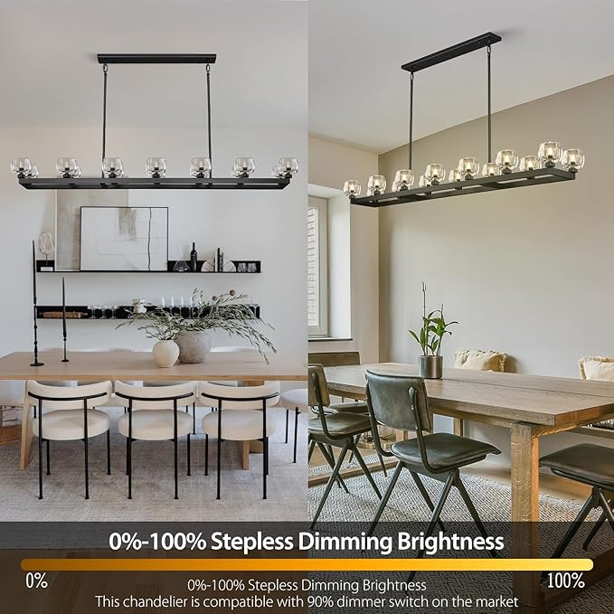 72 Inch Black Rectangle Wagon Wheel Chandeliers, Chandelier for Dining Room Over Table, Modern Crystal Long Chandelier for High Ceiling, Farmhouse Large Linear Chandeliers for Kitchen Island