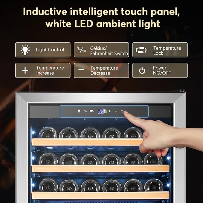 Tylza Upgraded 154 Bottles Wine Cooler Refrigerator, 24 Inch Tall Wine Fridge Built-in or Freestanding with Professional Compressor, Low Noise Fast Cooling and Intelligent Temperature Memory