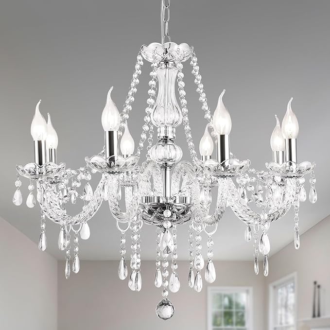 Modern Elegant 8 Lights K9 Crystal Glass Chandelier Pendant Ceiling Lighting European Style for Dining Living Room Bedroom Transparent, 8 E12 Bulbs Required