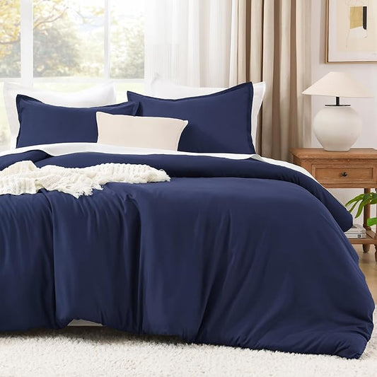 Litanika Navy Blue Comforter Set California King Size, 3 Pieces Cal King Lightweight Solid Bedding Comforter Set, All Season Fluffy Down Alternative Bed Set (104x96In Comforter & 2 Pillowcases)