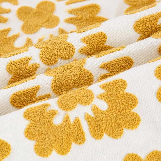 HWY 50 Mustard Yellow Decorative Throw Pillow Covers 18x18 Inch, Pack of 2 Embroidered Cotton Farmhouse Cushion Cover Pillow Case for Sofa Couch Living Room Bed Bedroon, Geometric Diamond Floral