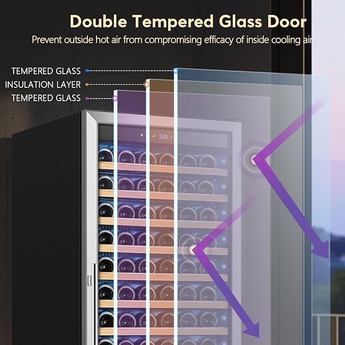 Tylza Upgraded 154 Bottles Wine Cooler Refrigerator, 24 Inch Tall Wine Fridge Built-in or Freestanding with Professional Compressor, Low Noise Fast Cooling and Intelligent Temperature Memory