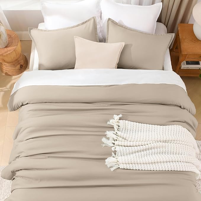 Litanika Khaki Comforter Set Full Size, 3 Pieces Solid Bedding Comforter Set, All Season Down Alternative Bed Set (79x90In Comforter & 2 Pillowcases)