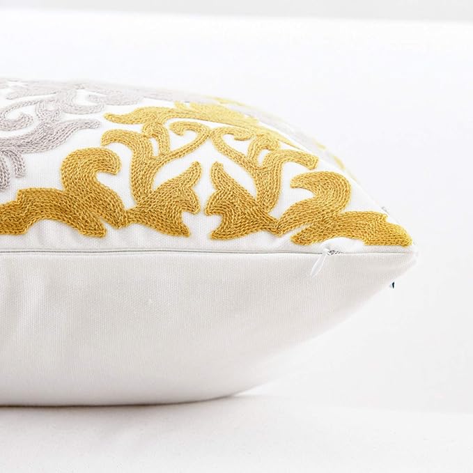 HWY 50 Mustard Yellow Decorative Throw Pillow Covers 18x18 Inch, Pack of 2 Embroidered Cotton Farmhouse Cushion Cover Pillow Case for Sofa Couch Living Room Bed Bedroon, Accent Geometric