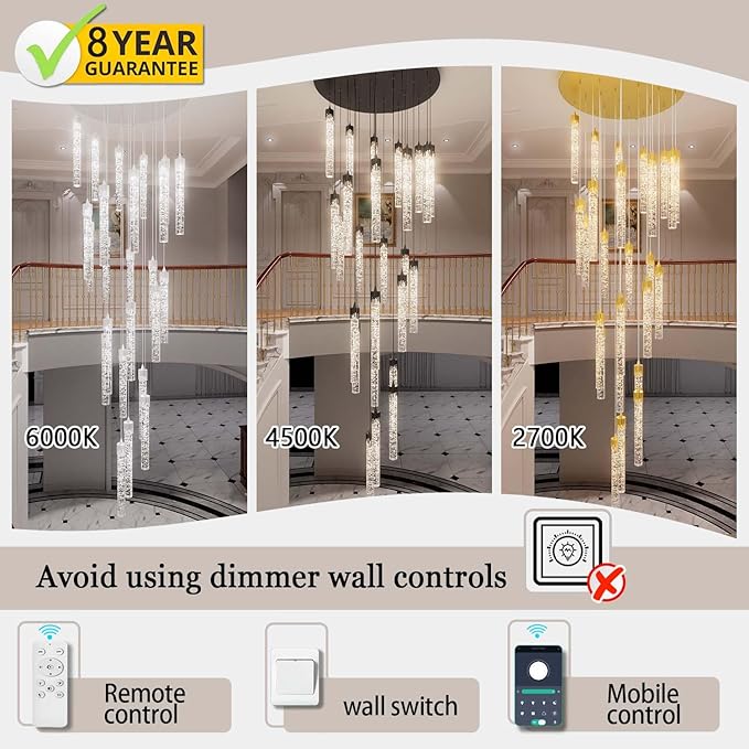 Chandeliers for Living Room 38-Lights Modern Crystal Light Extra Large Chandelier Light Fixture Entryway Foyer High Ceiling Chandeliers Lighting with Sloping Ceiling (Gold Chandelier)