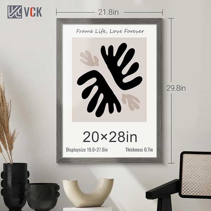 VCK 20x28 Picture Frame 3 Pack, Gray Solid Wood Poster Picture Frame, Exclusive Wood Grain, Wall Mounting Hanging